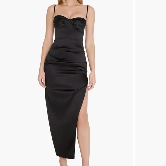 House of CB Flora Pleated Satin Midi Dress size small - Picture 2 of 6